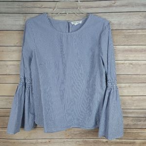 ❤Beach Lunch Lounge Medium Blue White Striped Blouse